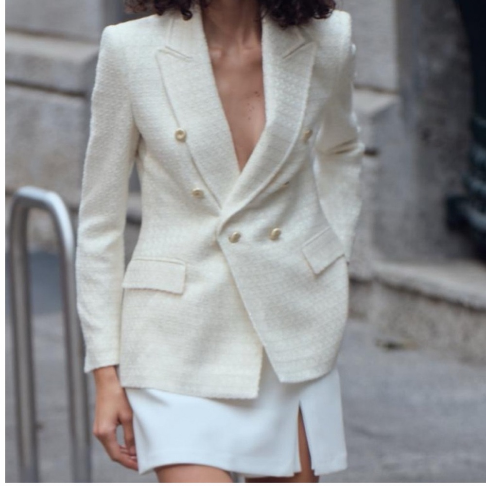 ZARA double breasted textured tweed jacket NWT size small - Picture 9 of 9